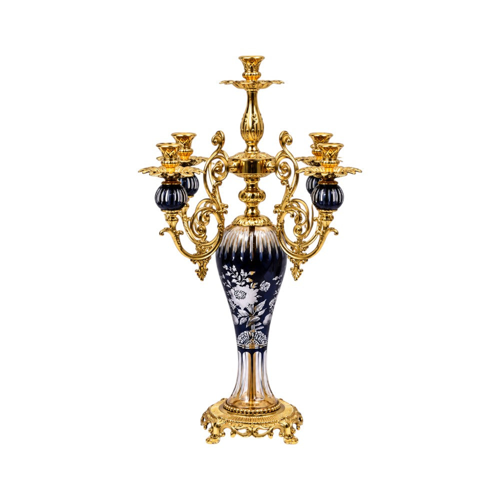 CANDLE STAND CRYSTAL BRASS IR XM29-1 JC202-A32-JB Default Title - MamasJan Decoration