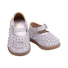 GIRLS PUMPS SIZE 18 SILVER A-52 16-20 W.G Default Title - MamasJan Boys Shoes & Slippers