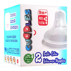 Cuddles Pack of 2 Anticolic Nipple 9m+ Max Flow