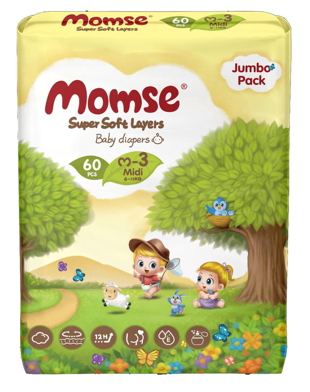 Momse Baby Diapers Jumbo Pack Medium size 3 60Pcs