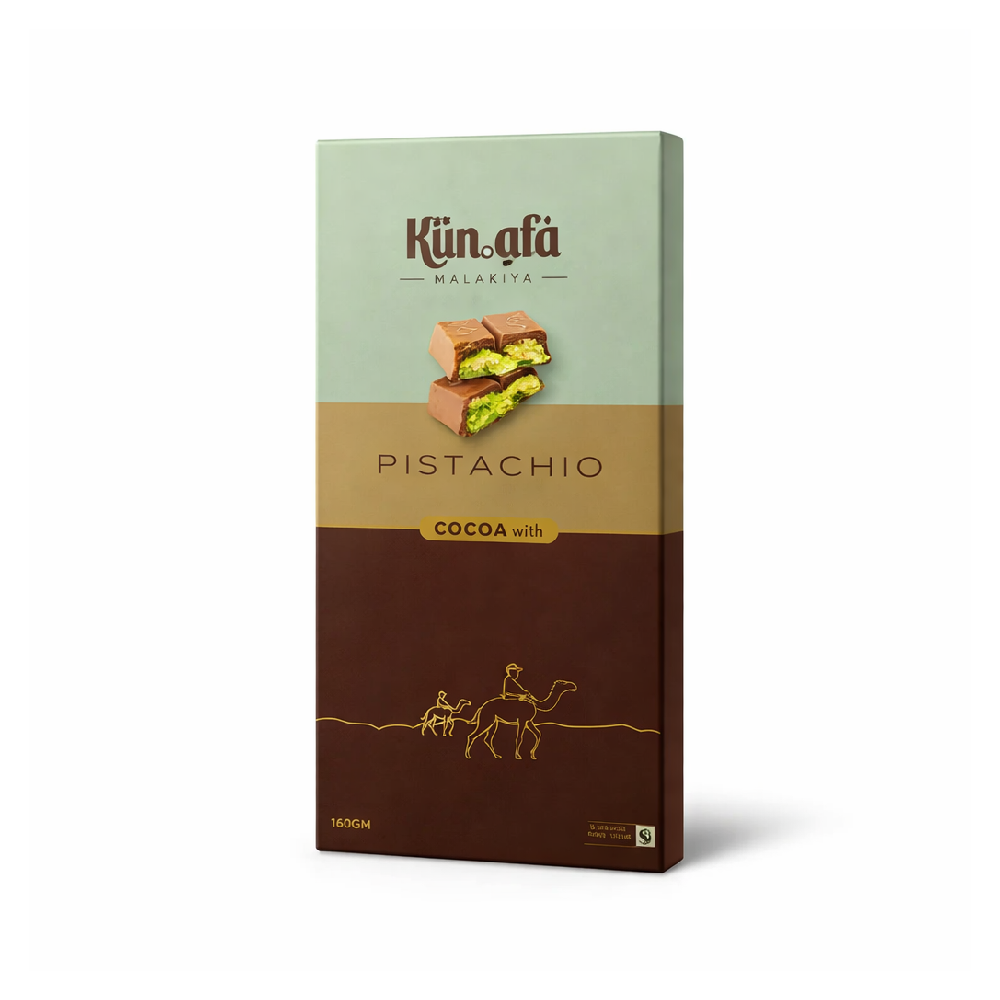 KUNAFA MALAKIYA CHOCOLATE BAR PISTACHIO 160 GM Default Title - MamasJan Grocery Food