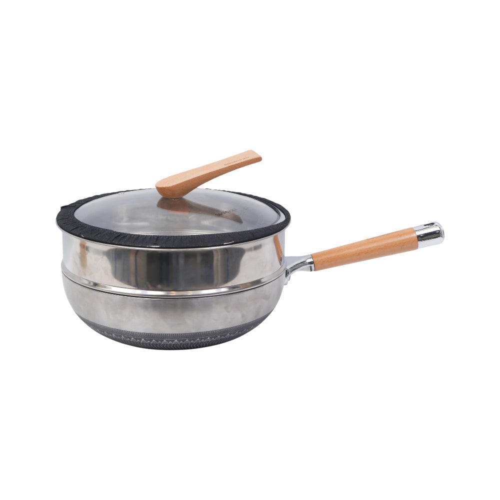 WOK WITH STEAMER SINGLE HANDLE 30 CM SS316 Default Title - MamasJan Crockery