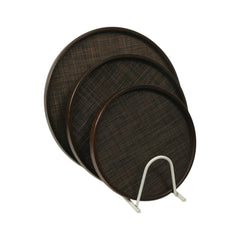 TRAY SET 3PC WOODEN DARK JUTE STYLE ROUND 13-8/1243 Default Title - MamasJan Crockery