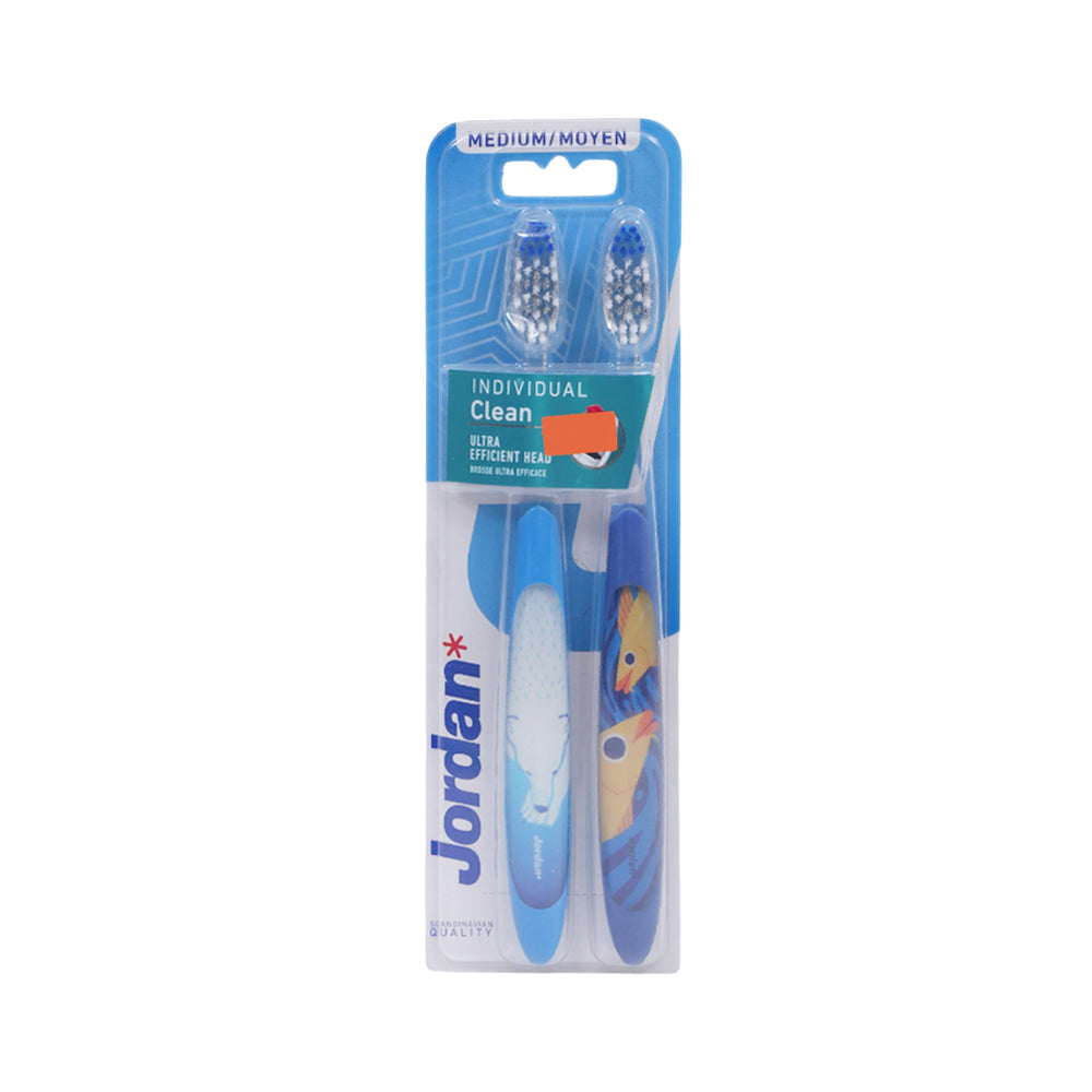 JORDAN INDIVIDUAL CLEAN MEDIUM 2 PACK TOOTH BRUSH Default Title - MamasJan Grocery Nonfood