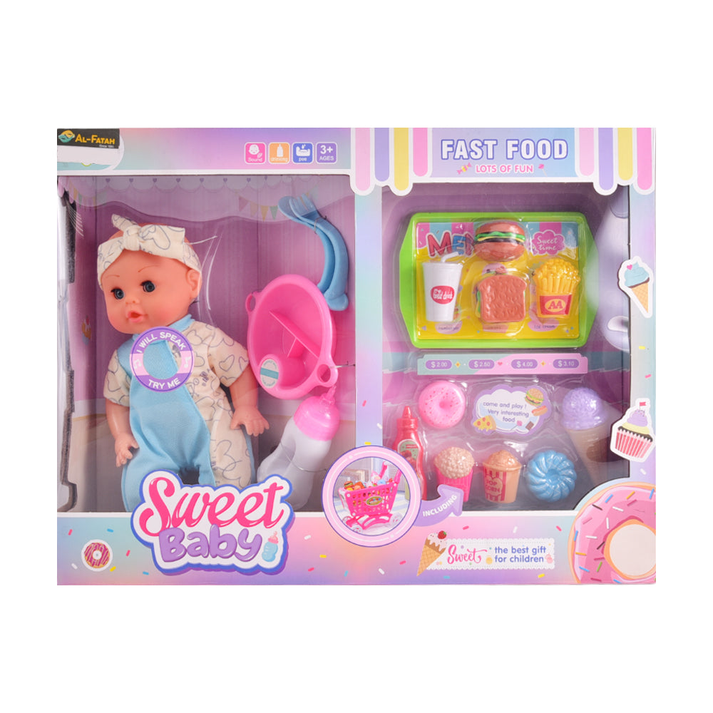 WX008-7 SWEET BABY DOLL & FAST FOOD TROLLEY SET Default Title - MamasJan Toys