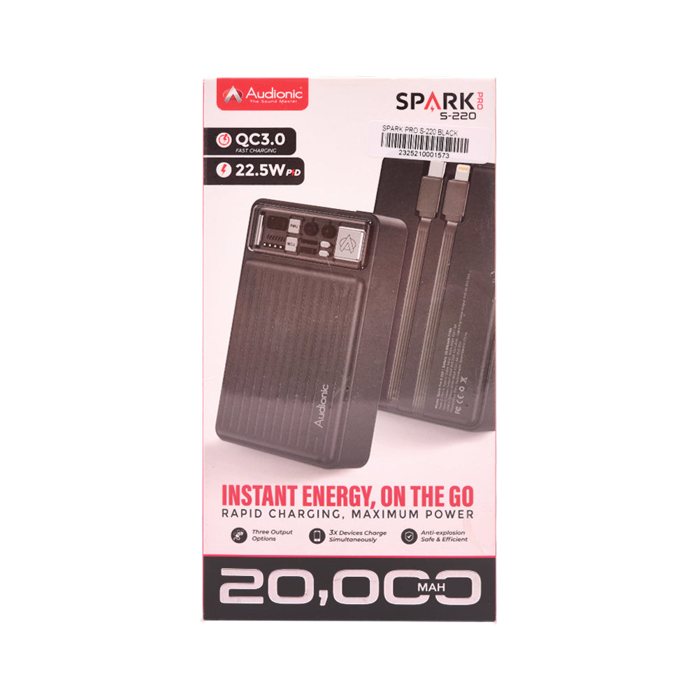 AUDIONIC POWERBANK SPARK PRO S-220 BLACK 20000 MAH Default Title - MamasJan Gift counter