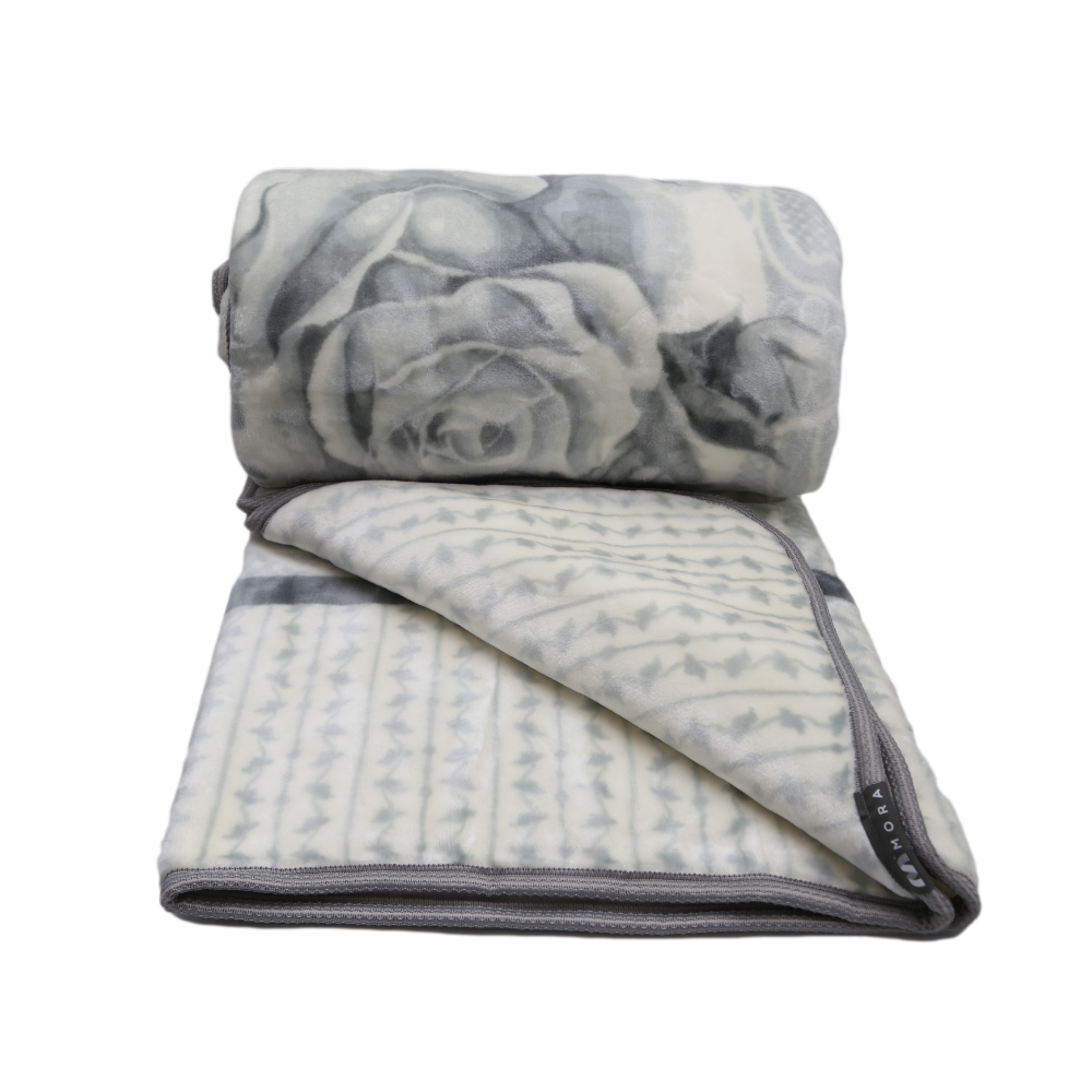 MORA BLANKET GOLD 220X240 Grey Flower & White - MamasJan s