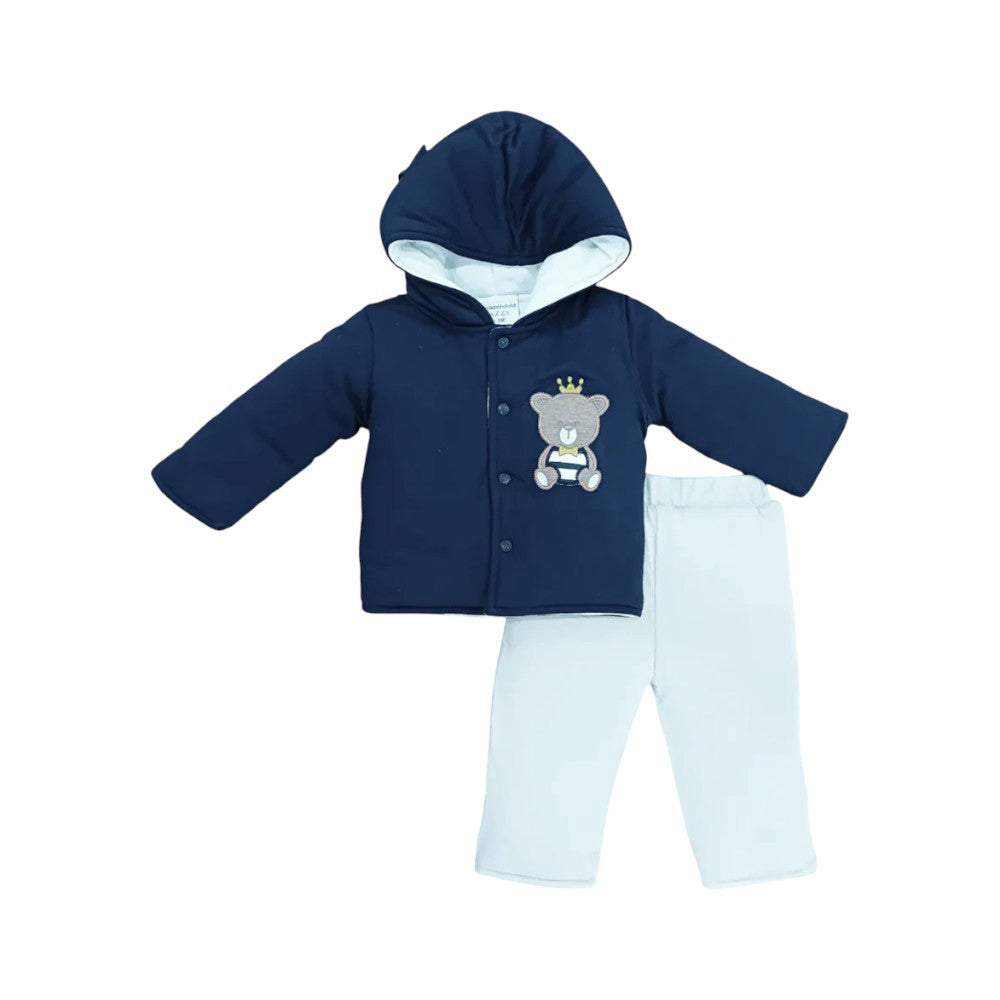 BOYS L/S 2PC QUILTED PAJAMA SUIT HOODED MZW-24 0-3M 241-011 Default Title - MamasJan KidsWear