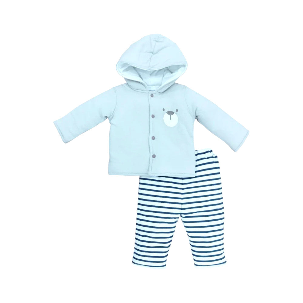 BOYS L/S 2PC QUILTED PAJAMA SUIT HOODED MZW-24 0-3M 241-012 Default Title - MamasJan KidsWear