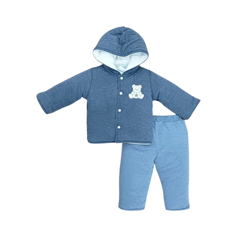 BOYS L/S 2PC QUILTED PAJAMA SUIT HOODED MZW-24 0-3M 241-018 Default Title - MamasJan KidsWear