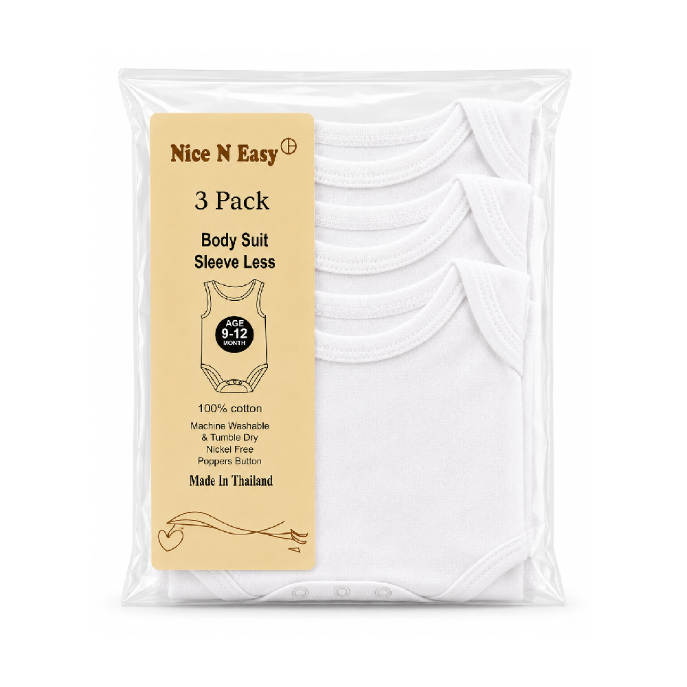UNISEX S/L 3PC BODY SUIT WHITE NICE & EASY ZHS-26 12-18M H.C Default Title - MamasJan KidsWear