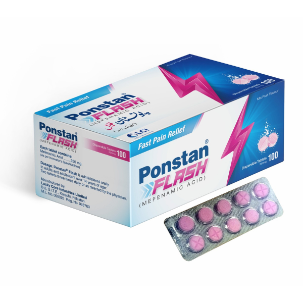Ponstan Flash Dispersible Mixed Fruit Flavour Tablets 250mg (1 Box = 10 Strips) (1 Strip = 10 Tablets)