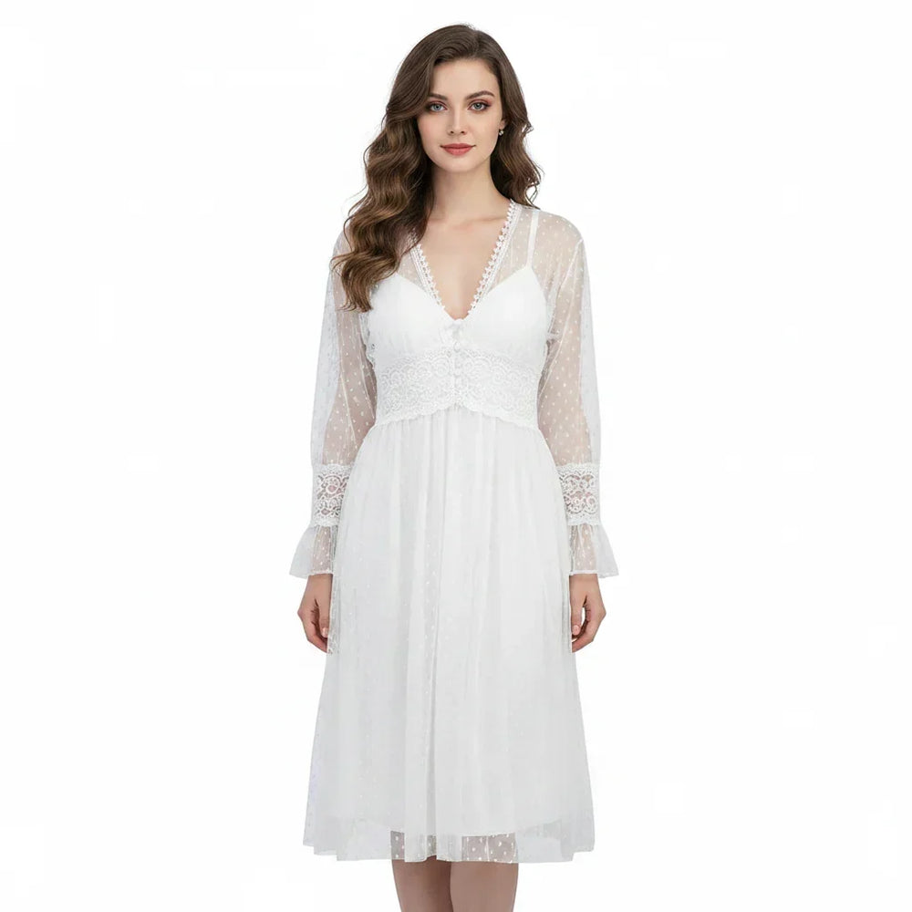 SARI NIGHTY SINGLE MIDI W/GOWN LNG5-4354 White / Free - MamasJan Lingerie