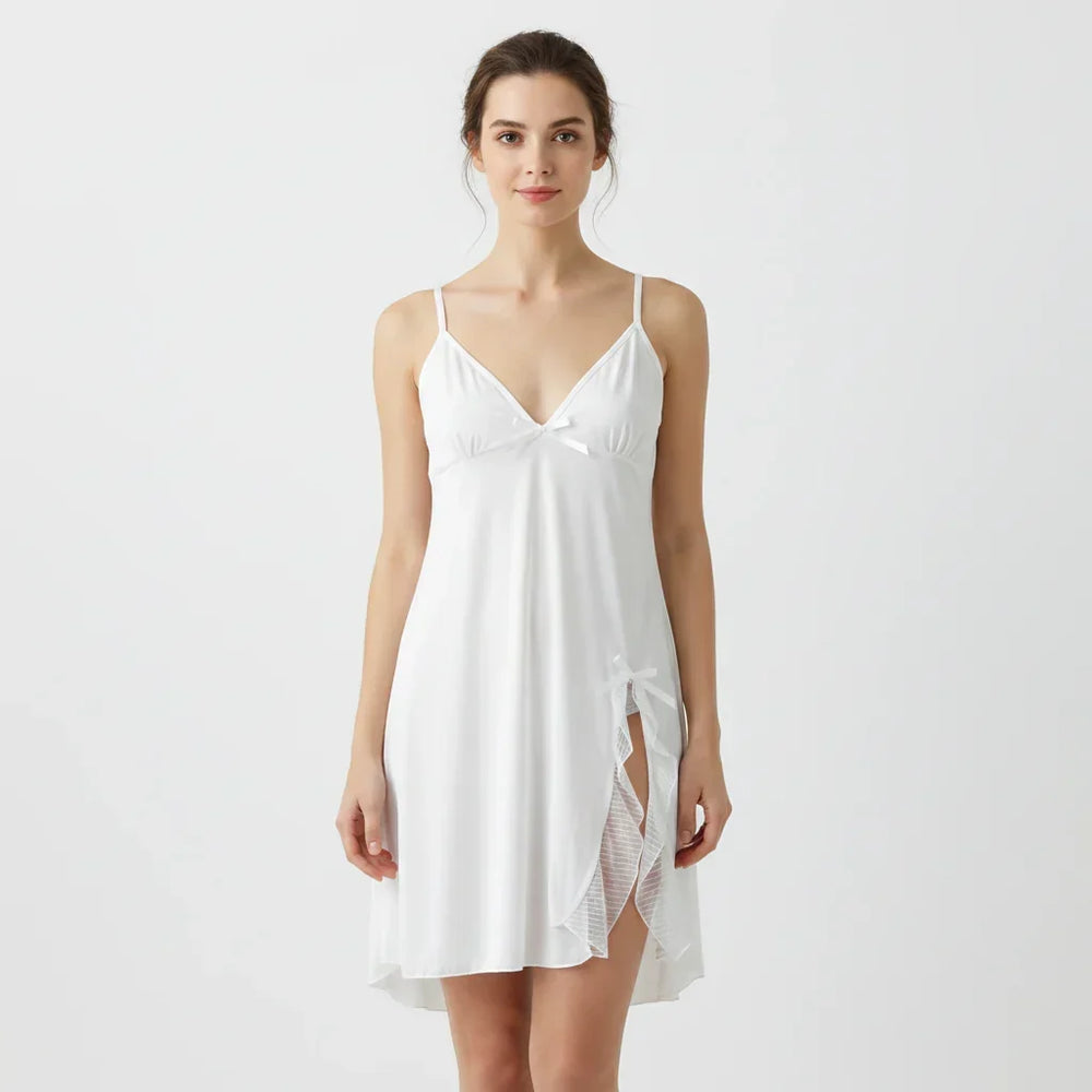 SARI NIGHTY SINGLE MIDI W/GOWN LNG5-4356 White / M - MamasJan Lingerie