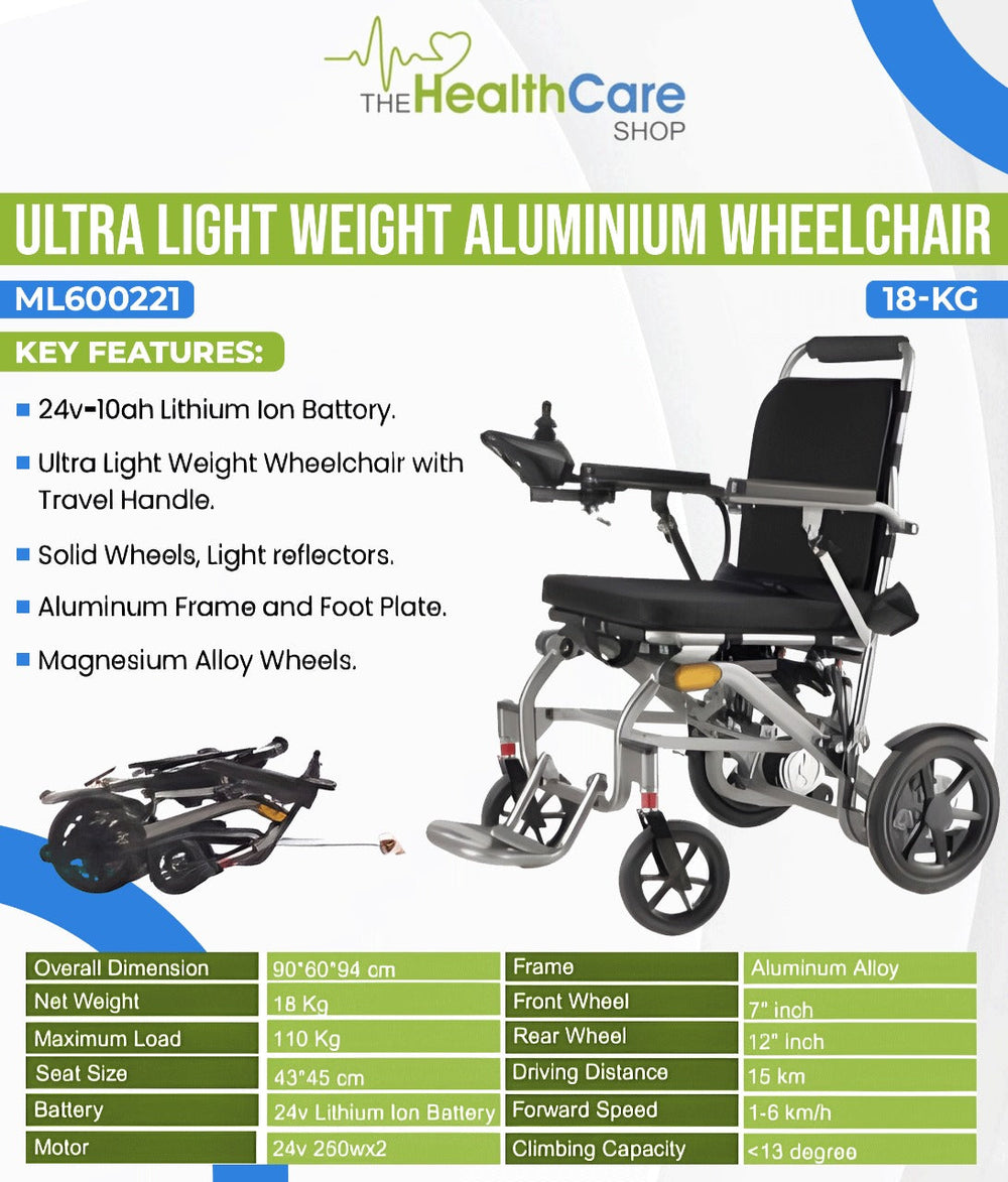 Ultra Light Weight Aluminium Electric Wheelchair Ml600221 - The Healthcare Shop Pakistan
