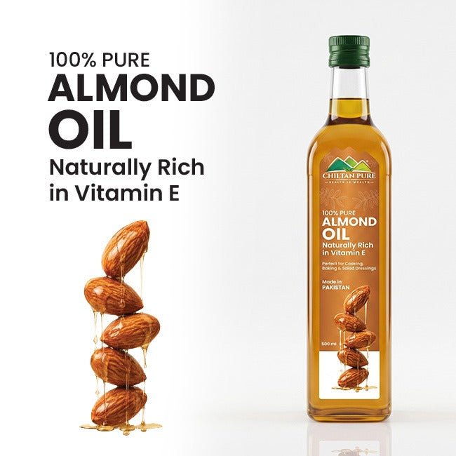 Almond Oil 500ml Premium Glass Bootle Packing 100% Pure Oil - Mamasjan