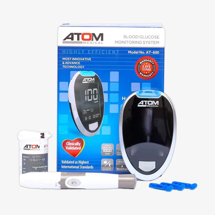 Atom Blood Glucose Sugar Test Meter Kit At 600 - The Healthcare Shop Pakistan