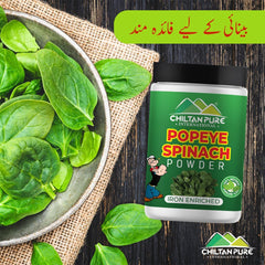 Popeye Spinach Powder - 100% Organic Farm Fresh Spinach Leaves, Best For Immune System, Body Detox, Skin Health, Eye Health & Heart Health - Mamasjan
