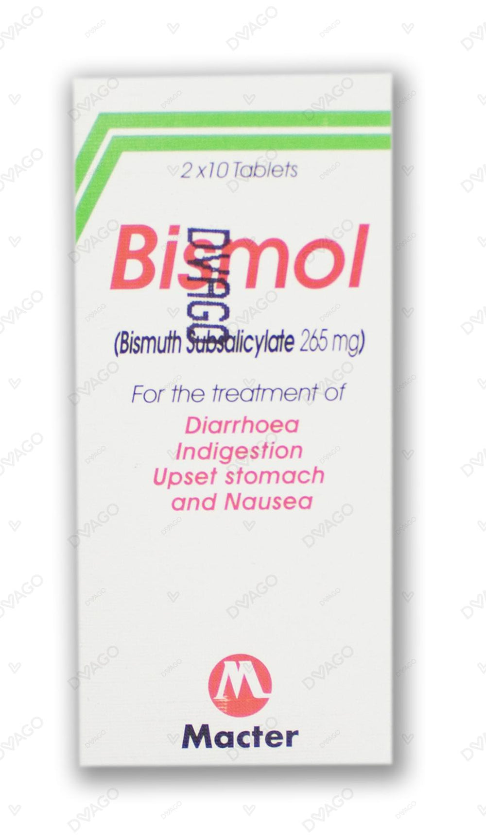 Bismol Tablets 265mg  (1 Strip = 10 Tablets)