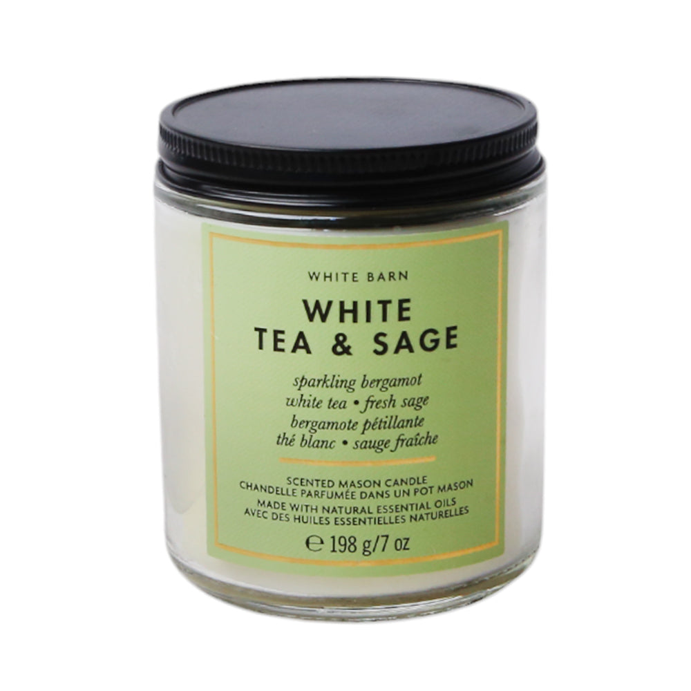BBW SINGLE WICK CANDLE WHITE TEA & SAGE 198G Default Title - MamasJan Makeup