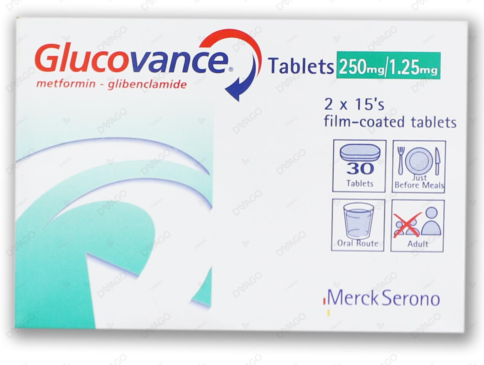 Glucovance Tablets 1.25/250mg (1 Box = 2 Strips) (1 Strip = 15 Tablets)