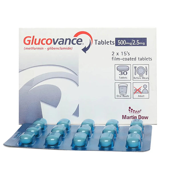 Glucovance Tablets 2.5/500mg (1 Strip = 15 Tablets)