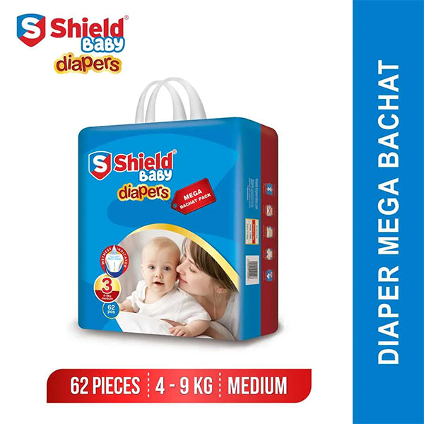 Shield Baby Diaper Mega Bachat Pack Medium size 3 62Pcs