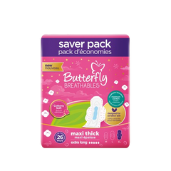 Butterfly Breathables Maxi Thick Sanitary Pads XLong Trio Pack 26Pcs