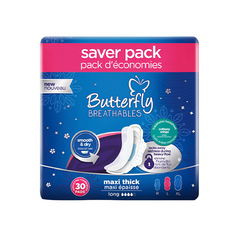 Butterfly Breathables Maxi Thick Sanitary Pads Long Trio Pack 30Pcs