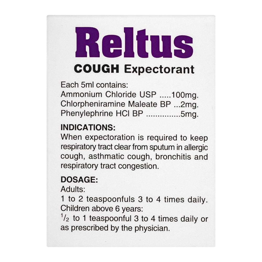 Pharmatec Reltus Cough Expectorant, 120ml product image 3 - Mamasjan