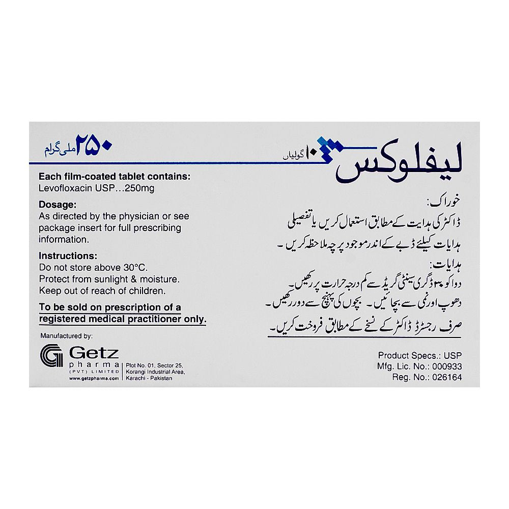Getz Pharma Leflox Tablet, 250mg, 10-Pack product image 3 - Mamasjan