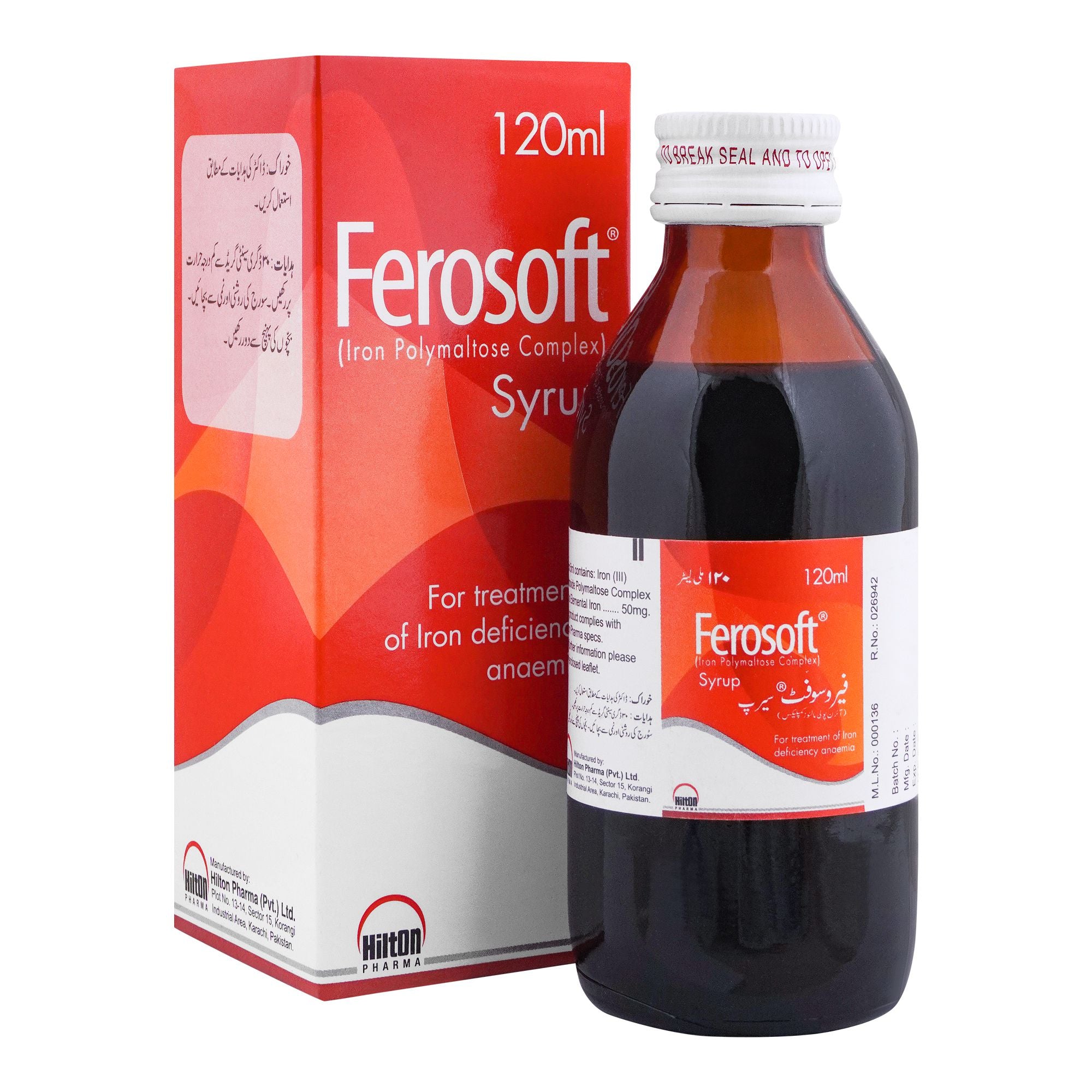 Hilton Pharma Ferosoft Syrup, For Treatment Of Iron Deficiency Anaemia, 120ml product image - Mamasjan