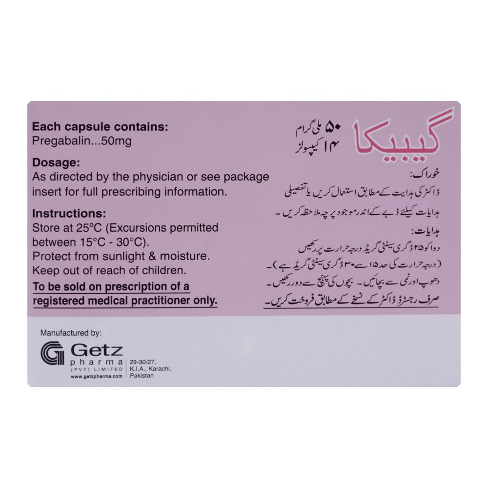 Getz Pharma Gabica Capsule, 50mg, 14-Pack product image 3 - Mamasjan