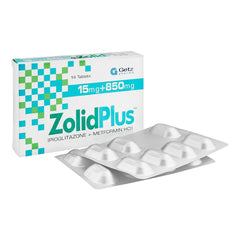Getz Pharma Zolid Plus Tablet, 15mg + 850mg, 14-Pack product image 2 - Mamasjan