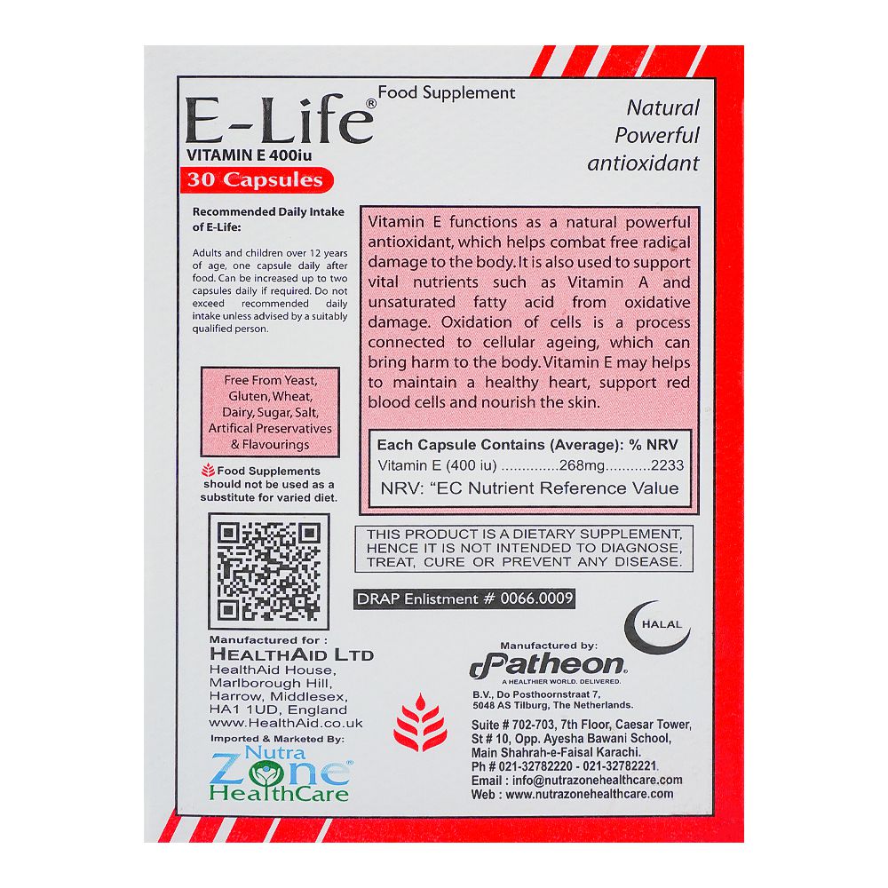 Nutra Zone Healthcare E-Life 400Iu Capsule, 30-Pack product image 2 - Mamasjan