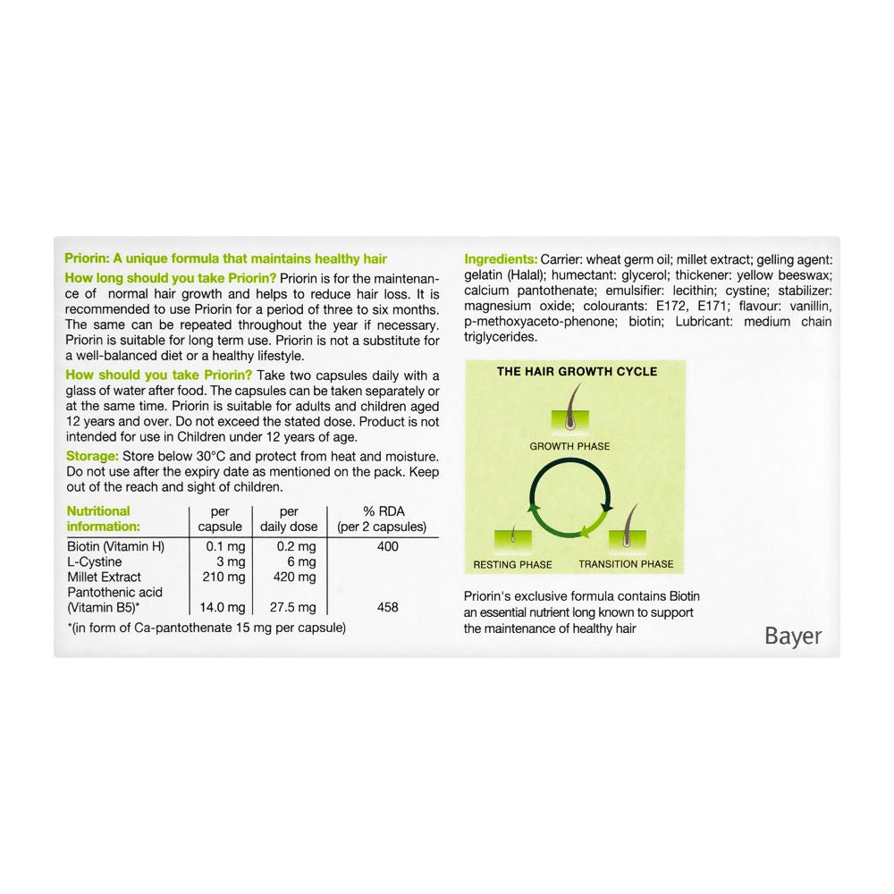 Bayer Pharmaceuticals Priorin Capsule, Maintains Healthy Hair, 60-Pack product image 2 - Mamasjan