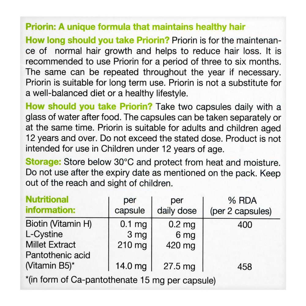 Bayer Pharmaceuticals Priorin Capsule, Maintains Healthy Hair, 60-Pack product image 3 - Mamasjan