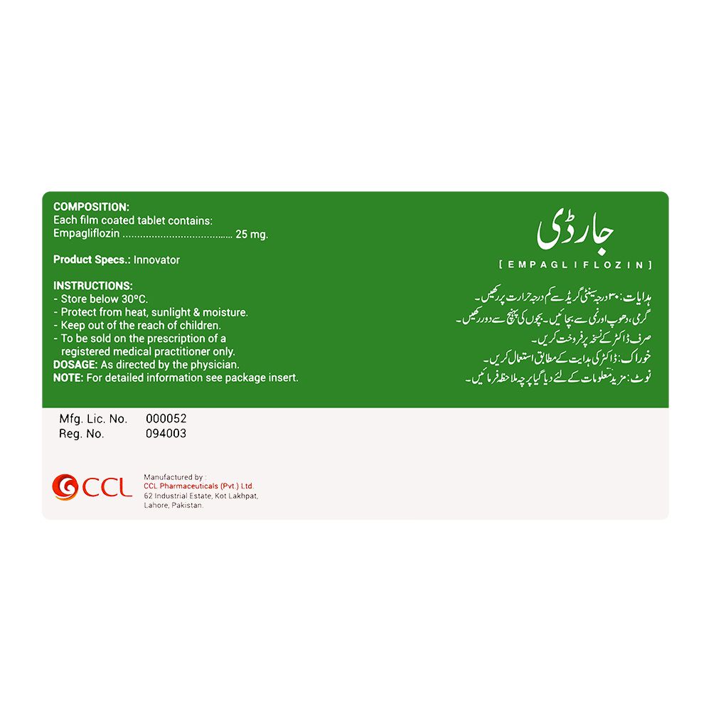 CCL Pharmaceuticals Jardy Tablet, 25mg, 14-Pack product image 2 - Mamasjan