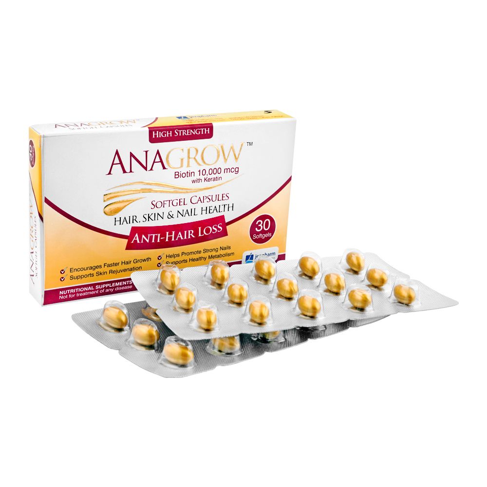 Jen Pharm Anagrow Biotin 10000mcg With Keratin, Soft Gel Capsules, 30-Pack product image 3 - Mamasjan