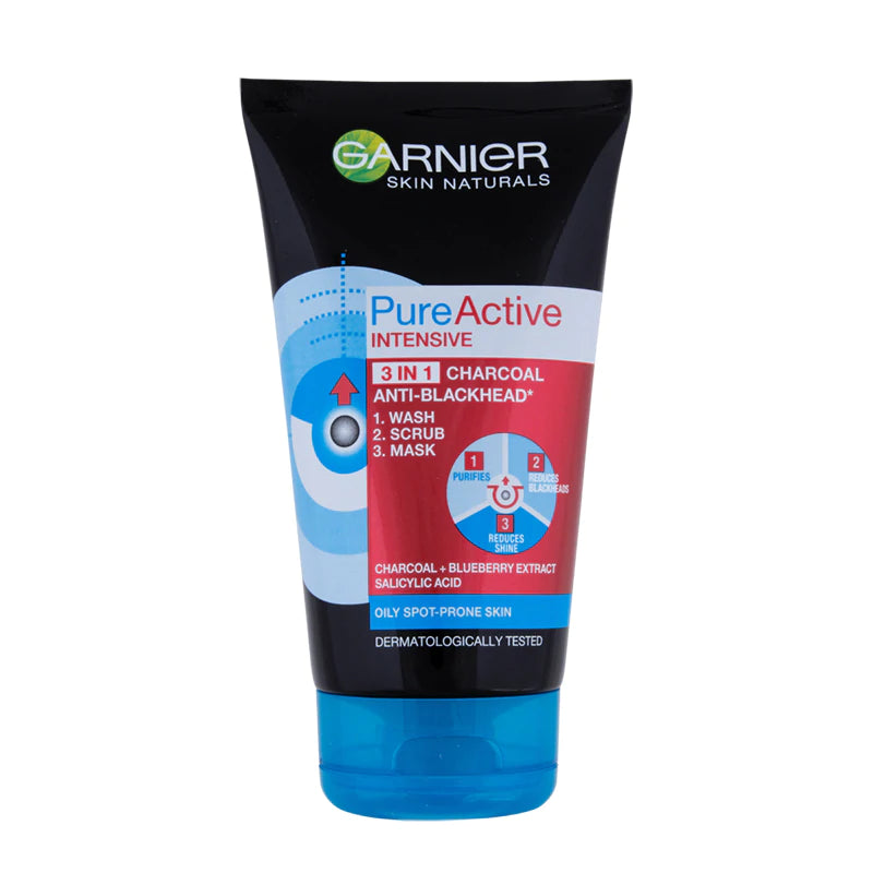 Garnier 3 in 1 Pure Active Charcoal Face Wash 50ml