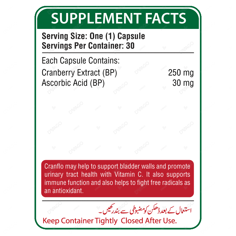 Nutrifactor Cranflo Capsules 250mg (1 Bottle = 30 Capsules)