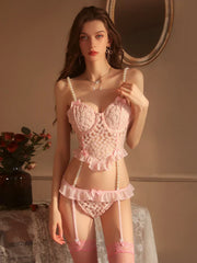 Belleza Lingerie Wired Net Bra Set - 1015 Pink / 38-B - MamasJan Lingerie