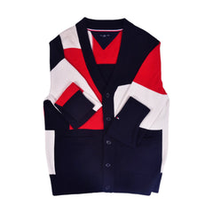 TH MEN L/S CARDIGAN SWEATER 78J5758-410 RED/WHT M (IR) XL - MamasJan mens wear