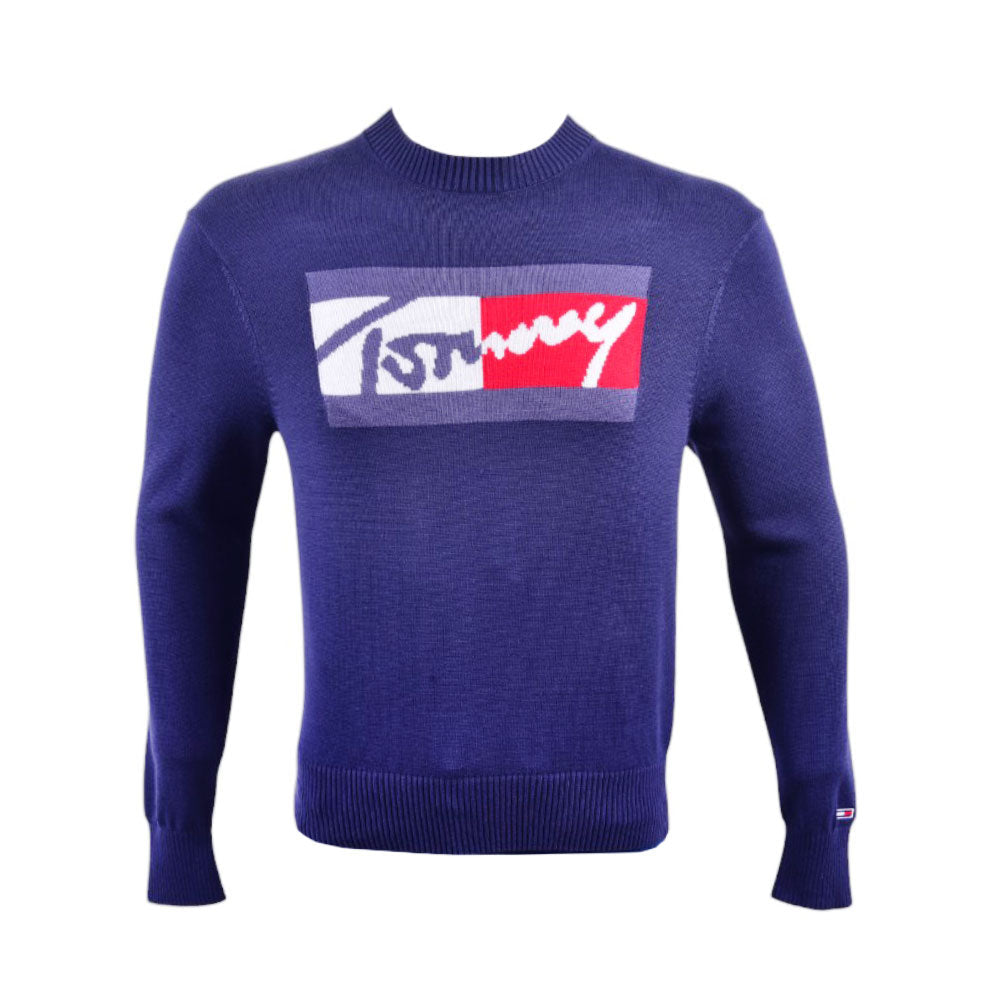 TH MEN L/S R-NECK SWEATER 78J6895-410 NVY L (IR) M - MamasJan Mens wear sale