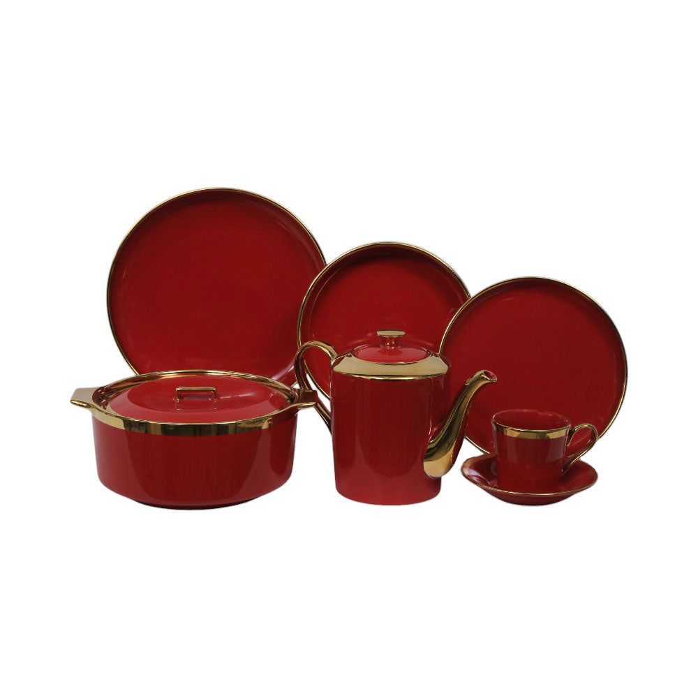 DINNER SET BONE CHINA 63PC HJD01ET RED Default Title - MamasJan Crockery