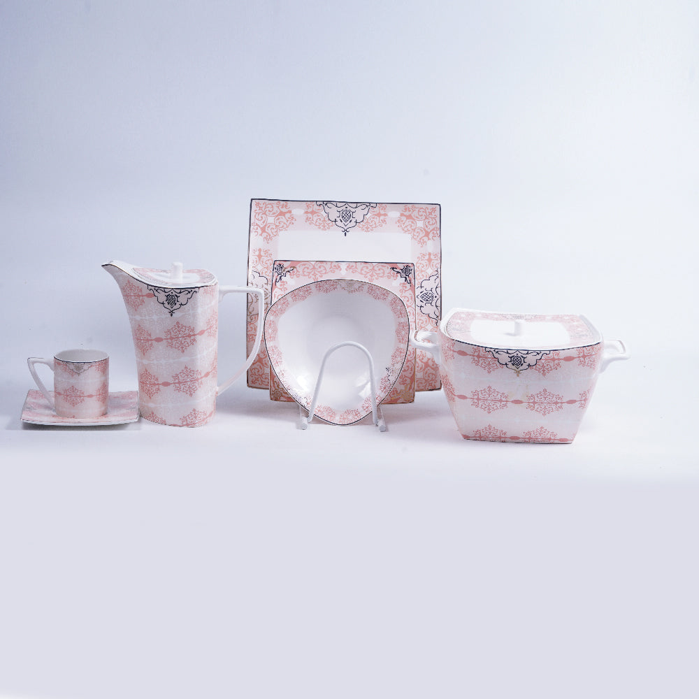 DINNER SET BONE CHINA 61PC SQUARE YG21035AT Default Title - MamasJan Crockery