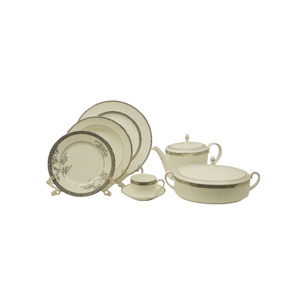 DINNER SET 84PC WEDGWOOD VERA LACE PLATINUM Default Title - MamasJan Crockery