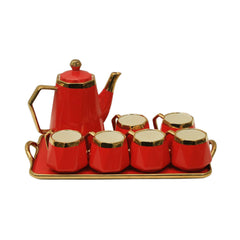 COFFEE SET 9PC CERAMIC YLG3439-8P RED AH Default Title - MamasJan Crockery