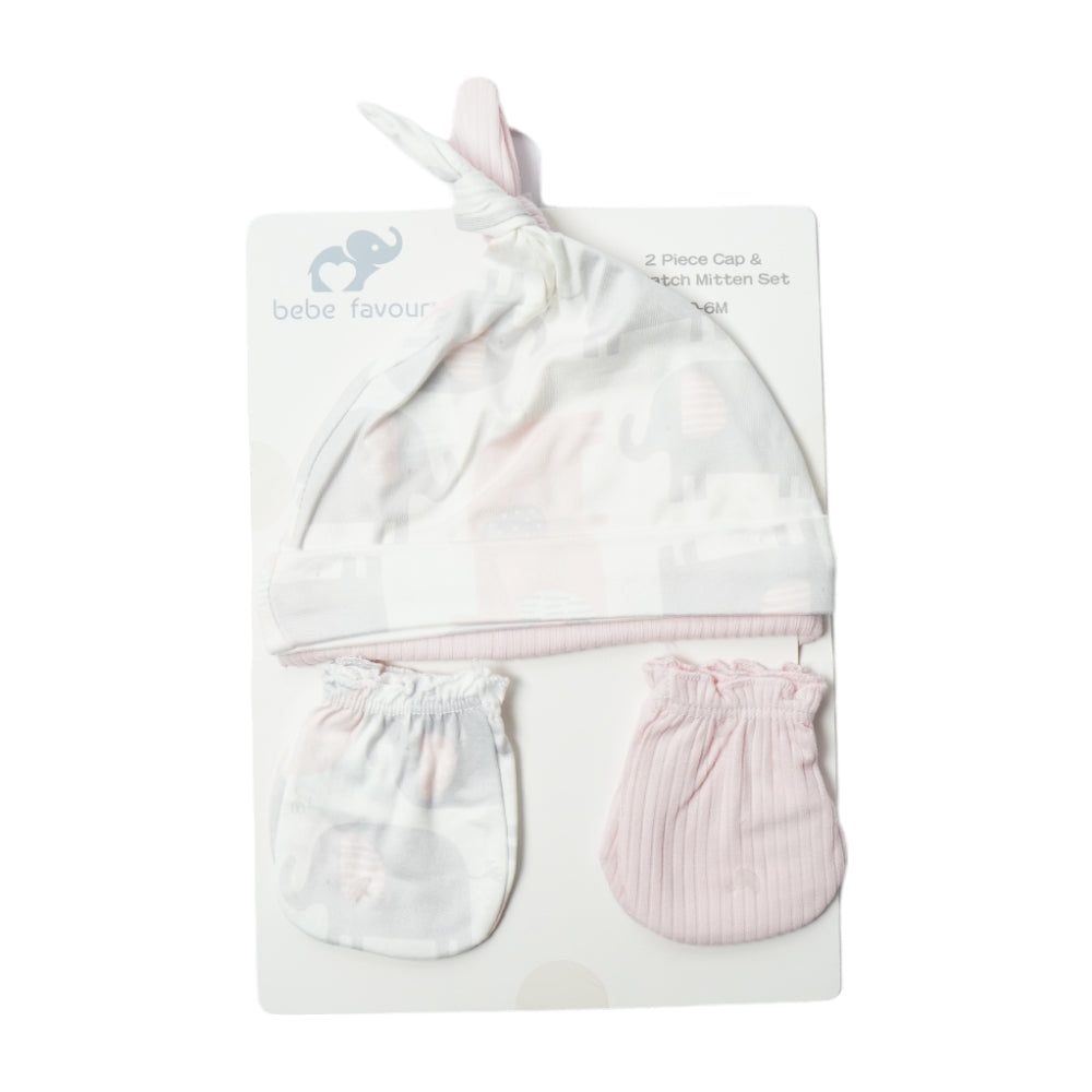 BABY COTTON CAP 2PC PACK W 2 PAIR MITTION MDW-23 CHI BP73530 Default Title - MamasJan KidsWear