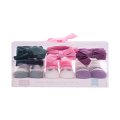 BABY BOOTIES 3 PAIR WITH 3 HEAD BAND MDW-23 CHI 13576CH Default Title - MamasJan KidsWear